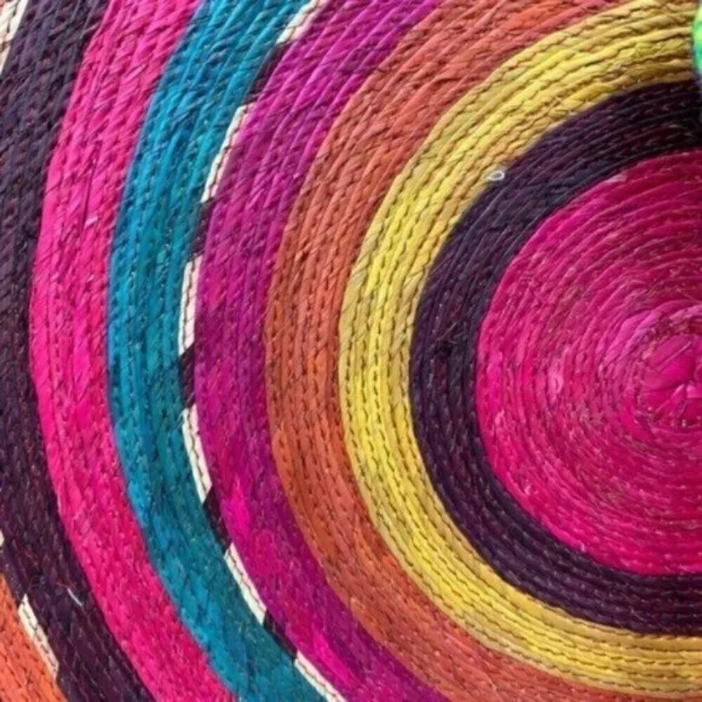 Colorful Straw Woven Round Beach Tote